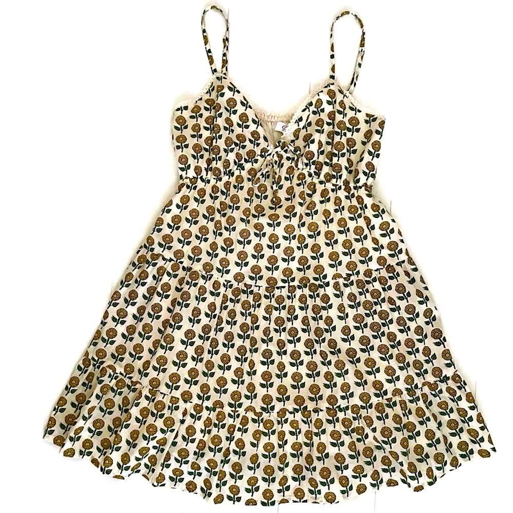 Japna White Mini Dress with Mustard Floral Print